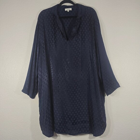 Haven Well Within Polka Dot Shift Dress Women Size 2XL Blue Collared Lightweight - Picture 1 of 9